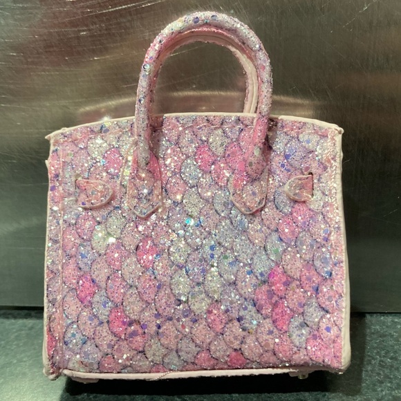 👜Handmade Mini Pastel Glitter Fish Scale Birkin AirPods Tote Bag Charm Miniature - Picture 4 of 8